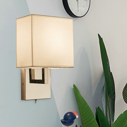 Modernist Squared Sconce Light Fixture Fabric 1 Head Bedroom Wall Lighting Ideas in White White Clearhalo 'Cast Iron' 'Glass' 'Industrial' 'Modern wall lights' 'Modern' 'Tiffany' 'Traditional wall lights' 'Wall Lamps & Sconces' 'Wall Lights' Lighting' 1789613