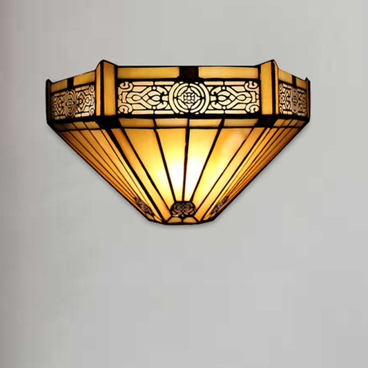 Art Glass Half-Cone Wall Light Tiffany Style 1 Light Wall Sconce in Beige/Amber for Living Room Amber Clearhalo 'Industrial' 'Middle century wall lights' 'Tiffany wall lights' 'Tiffany' 'Wall Lamps & Sconces' 'Wall Lights' Lighting' 178977