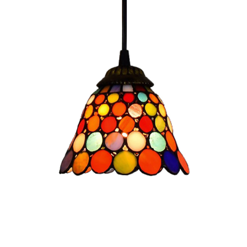 Tiffany-Style Bell Pendant Light Fixture Single Head Stained Art Glass Down Lighting in Black Clearhalo 'Ceiling Lights' 'Close To Ceiling Lights' 'Industrial' 'Middle Century Pendants' 'Pendant Lights' 'Pendants' 'Tiffany close to ceiling' 'Tiffany Pendants' 'Tiffany' Lighting' 179011