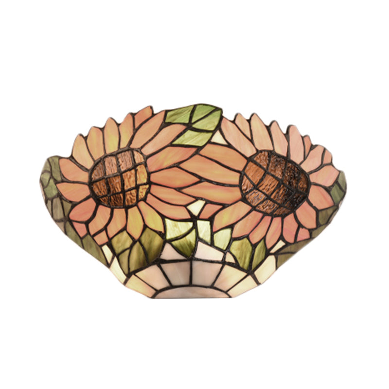 Rustic Style Orange Wall Sconce Sunflower Stained Glass 1 Light Wall Light for Restaurant Clearhalo 'Industrial' 'Middle century wall lights' 'Tiffany wall lights' 'Tiffany' 'Wall Lamps & Sconces' 'Wall Lights' Lighting' 179033