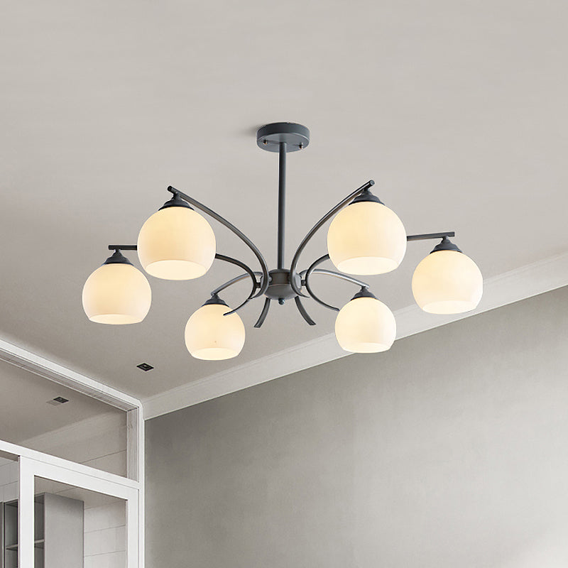 Sphere Shade Living Room Chandelier Opal Glass 6/8 Lights Macaron Stylish Blue/Green/Grey/Yellow Hanging Lamp 6 Grey Clearhalo 'Ceiling Lights' 'Chandeliers' 'Glass shade' 'Glass' 'Modern Chandeliers' 'Modern' Lighting' 1791041