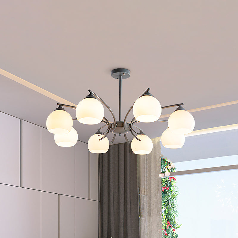 Sphere Shade Living Room Chandelier Opal Glass 6/8 Lights Macaron Stylish Blue/Green/Grey/Yellow Hanging Lamp Clearhalo 'Ceiling Lights' 'Chandeliers' 'Glass shade' 'Glass' 'Modern Chandeliers' 'Modern' Lighting' 1791046