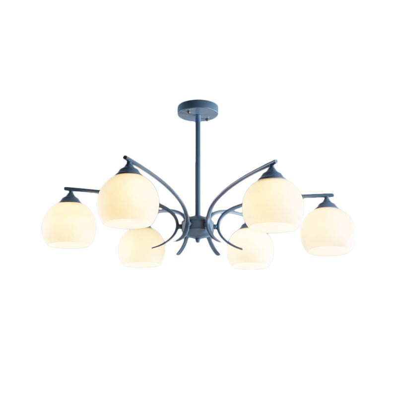 Sphere Shade Living Room Chandelier Opal Glass 6/8 Lights Macaron Stylish Blue/Green/Grey/Yellow Hanging Lamp Clearhalo 'Ceiling Lights' 'Chandeliers' 'Glass shade' 'Glass' 'Modern Chandeliers' 'Modern' Lighting' 1791052