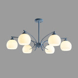 Sphere Shade Living Room Chandelier Opal Glass 6/8 Lights Macaron Stylish Blue/Green/Grey/Yellow Hanging Lamp Clearhalo 'Ceiling Lights' 'Chandeliers' 'Glass shade' 'Glass' 'Modern Chandeliers' 'Modern' Lighting' 1791053