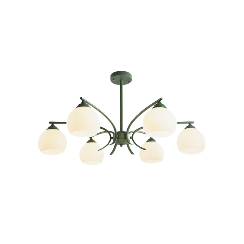 Sphere Shade Living Room Chandelier Opal Glass 6/8 Lights Macaron Stylish Blue/Green/Grey/Yellow Hanging Lamp Clearhalo 'Ceiling Lights' 'Chandeliers' 'Glass shade' 'Glass' 'Modern Chandeliers' 'Modern' Lighting' 1791060