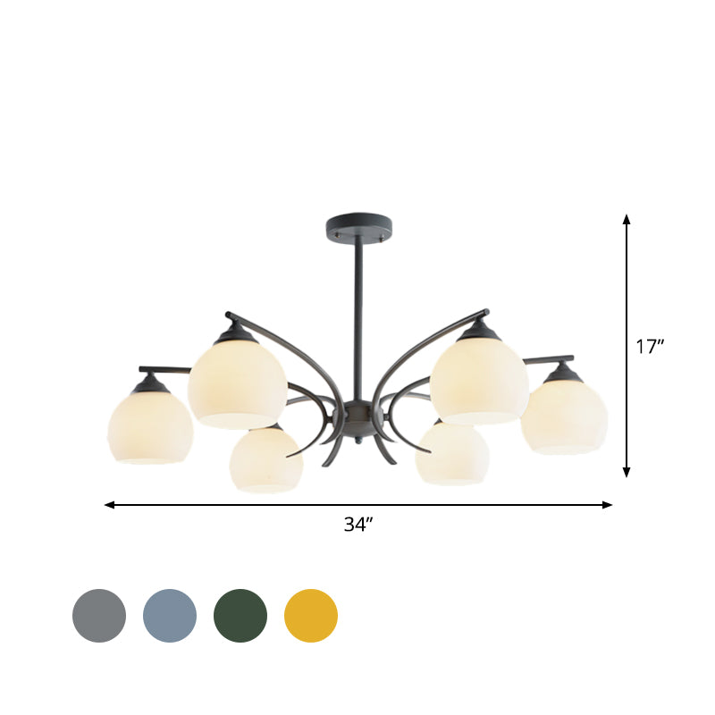 Sphere Shade Living Room Chandelier Opal Glass 6/8 Lights Macaron Stylish Blue/Green/Grey/Yellow Hanging Lamp Clearhalo 'Ceiling Lights' 'Chandeliers' 'Glass shade' 'Glass' 'Modern Chandeliers' 'Modern' Lighting' 1791061