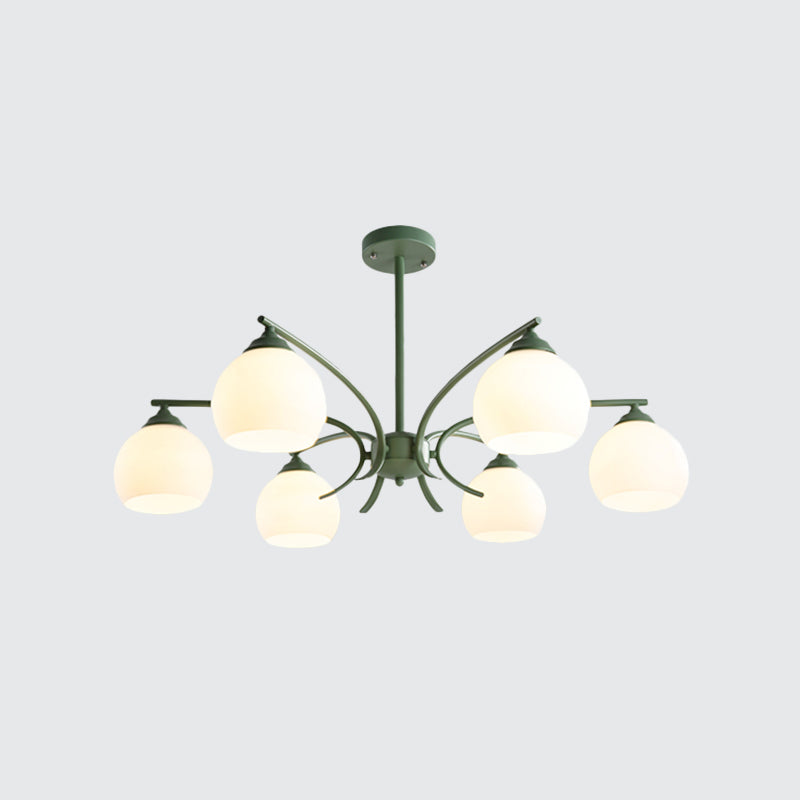 Sphere Shade Living Room Chandelier Opal Glass 6/8 Lights Macaron Stylish Blue/Green/Grey/Yellow Hanging Lamp Clearhalo 'Ceiling Lights' 'Chandeliers' 'Glass shade' 'Glass' 'Modern Chandeliers' 'Modern' Lighting' 1791062