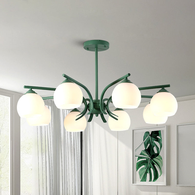 Sphere Shade Living Room Chandelier Opal Glass 6/8 Lights Macaron Stylish Blue/Green/Grey/Yellow Hanging Lamp 8 Green Clearhalo 'Ceiling Lights' 'Chandeliers' 'Glass shade' 'Glass' 'Modern Chandeliers' 'Modern' Lighting' 1791063