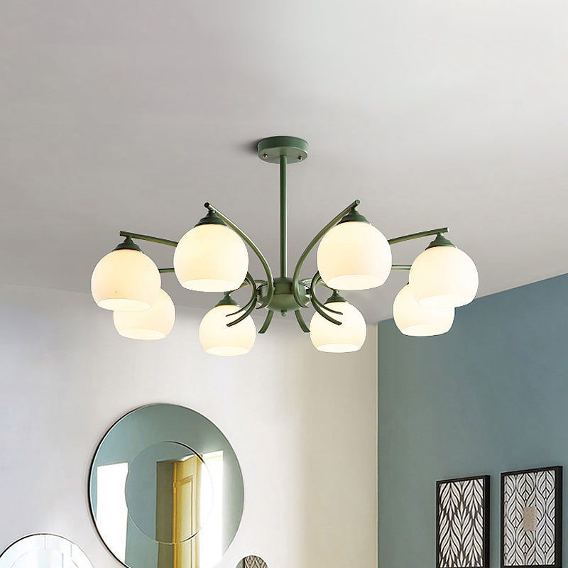 Sphere Shade Living Room Chandelier Opal Glass 6/8 Lights Macaron Stylish Blue/Green/Grey/Yellow Hanging Lamp Clearhalo 'Ceiling Lights' 'Chandeliers' 'Glass shade' 'Glass' 'Modern Chandeliers' 'Modern' Lighting' 1791065