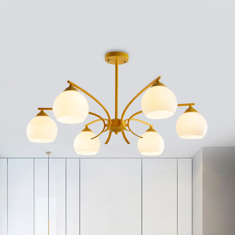 Sphere Shade Living Room Chandelier Opal Glass 6/8 Lights Macaron Stylish Blue/Green/Grey/Yellow Hanging Lamp 6 Yellow Clearhalo 'Ceiling Lights' 'Chandeliers' 'Glass shade' 'Glass' 'Modern Chandeliers' 'Modern' Lighting' 1791067