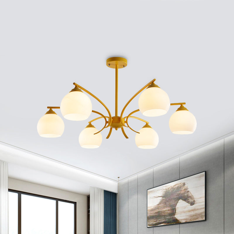 Sphere Shade Living Room Chandelier Opal Glass 6/8 Lights Macaron Stylish Blue/Green/Grey/Yellow Hanging Lamp Clearhalo 'Ceiling Lights' 'Chandeliers' 'Glass shade' 'Glass' 'Modern Chandeliers' 'Modern' Lighting' 1791068