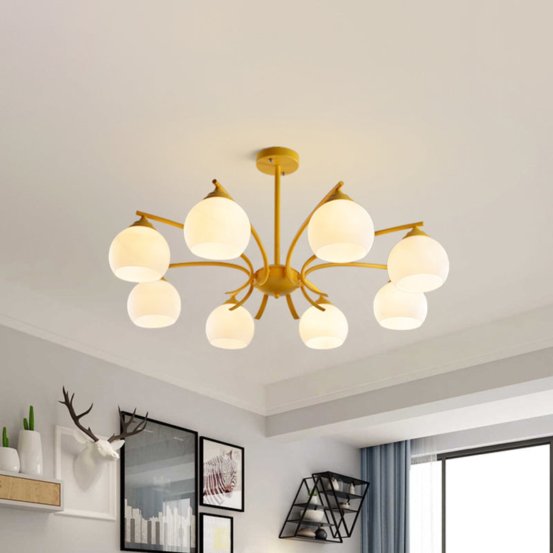 Sphere Shade Living Room Chandelier Opal Glass 6/8 Lights Macaron Stylish Blue/Green/Grey/Yellow Hanging Lamp Clearhalo 'Ceiling Lights' 'Chandeliers' 'Glass shade' 'Glass' 'Modern Chandeliers' 'Modern' Lighting' 1791072