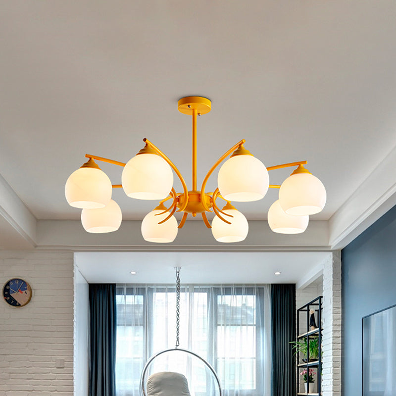 Sphere Shade Living Room Chandelier Opal Glass 6/8 Lights Macaron Stylish Blue/Green/Grey/Yellow Hanging Lamp Clearhalo 'Ceiling Lights' 'Chandeliers' 'Glass shade' 'Glass' 'Modern Chandeliers' 'Modern' Lighting' 1791073