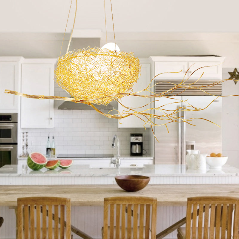 Kids Gold Pendant Light Branch Metal Chandelier with Bird Nest & Egg for Balcony Hallway Clearhalo 'Ceiling Lights' 'Chandeliers' 'Modern Chandeliers' 'Modern' Lighting' 1791102