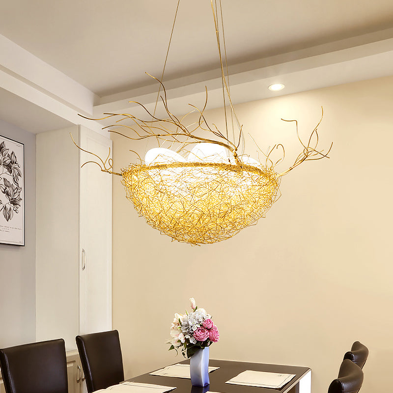 Kids Gold Pendant Light Branch Metal Chandelier with Bird Nest & Egg for Balcony Hallway Clearhalo 'Ceiling Lights' 'Chandeliers' 'Modern Chandeliers' 'Modern' Lighting' 1791106