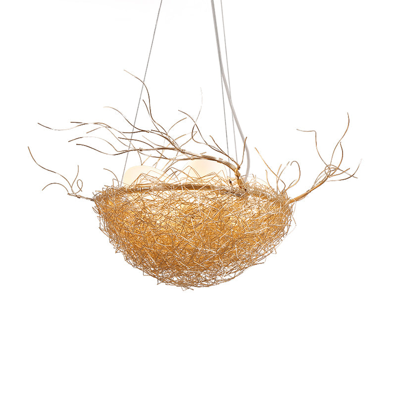 Kids Gold Pendant Light Branch Metal Chandelier with Bird Nest & Egg for Balcony Hallway Clearhalo 'Ceiling Lights' 'Chandeliers' 'Modern Chandeliers' 'Modern' Lighting' 1791107