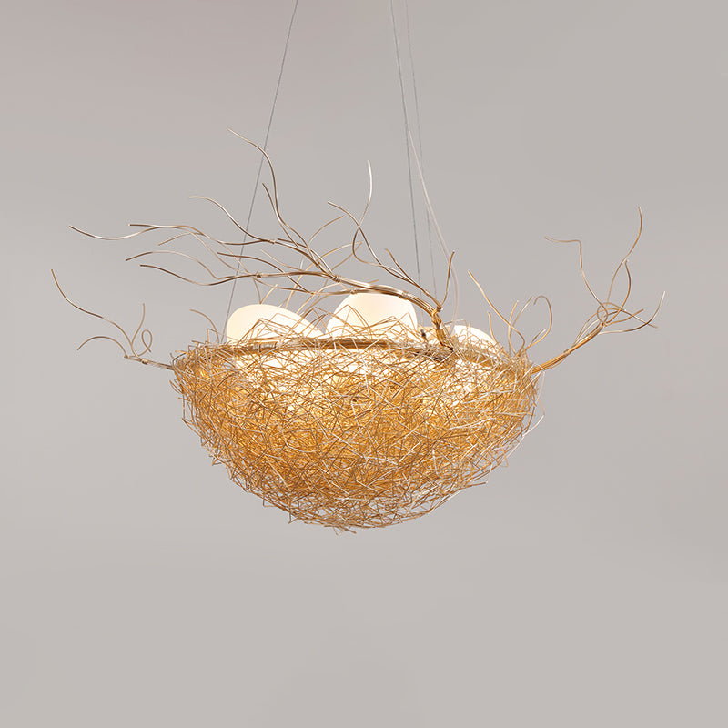 Kids Gold Pendant Light Branch Metal Chandelier with Bird Nest & Egg for Balcony Hallway Clearhalo 'Ceiling Lights' 'Chandeliers' 'Modern Chandeliers' 'Modern' Lighting' 1791108