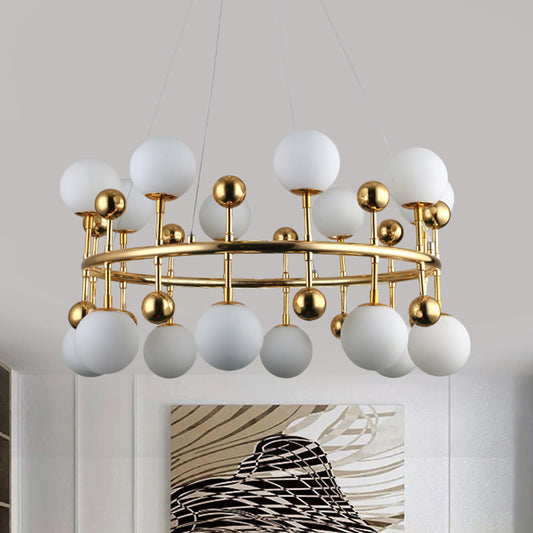 Metallic Ring Suspension Light with Sphere Shade Modern Chandelier in Gold for Hotel Villa 16 Gold Clearhalo 'Ceiling Lights' 'Chandeliers' 'Glass shade' 'Glass' 'Modern Chandeliers' 'Modern' Lighting' 1791110