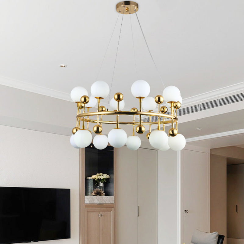 Metallic Ring Suspension Light with Sphere Shade Modern Chandelier in Gold for Hotel Villa Clearhalo 'Ceiling Lights' 'Chandeliers' 'Glass shade' 'Glass' 'Modern Chandeliers' 'Modern' Lighting' 1791111