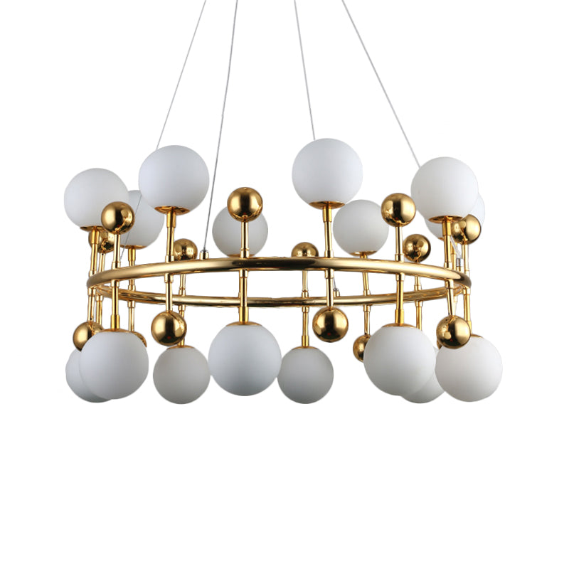 Metallic Ring Suspension Light with Sphere Shade Modern Chandelier in Gold for Hotel Villa Clearhalo 'Ceiling Lights' 'Chandeliers' 'Glass shade' 'Glass' 'Modern Chandeliers' 'Modern' Lighting' 1791112