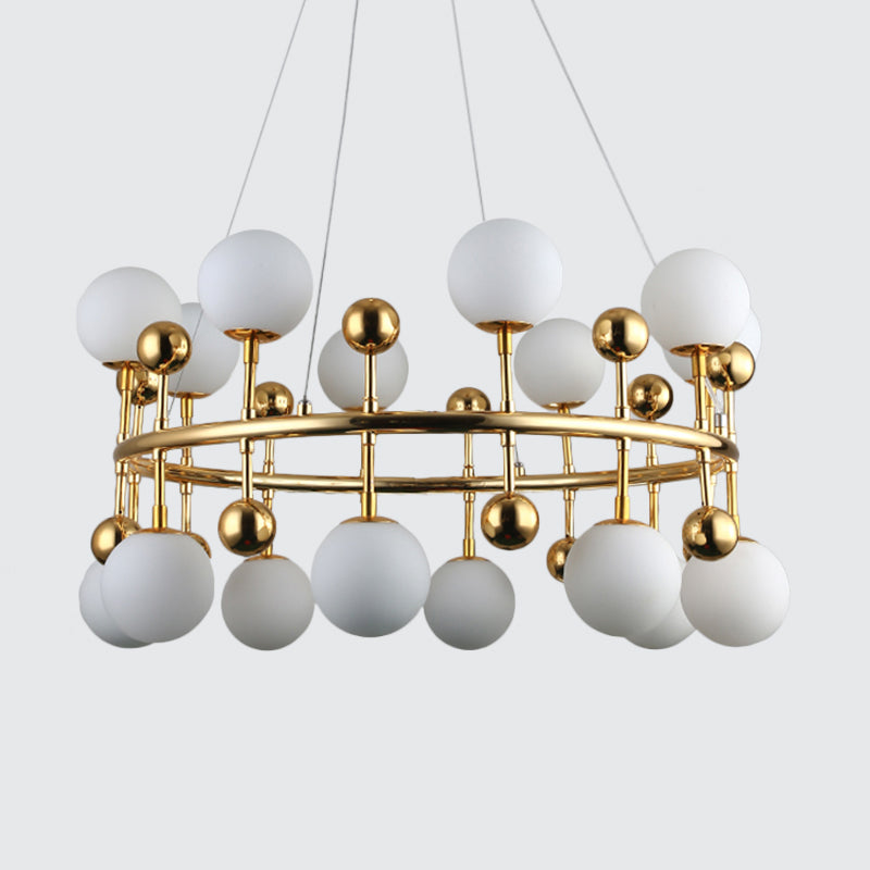 Metallic Ring Suspension Light with Sphere Shade Modern Chandelier in Gold for Hotel Villa Clearhalo 'Ceiling Lights' 'Chandeliers' 'Glass shade' 'Glass' 'Modern Chandeliers' 'Modern' Lighting' 1791113