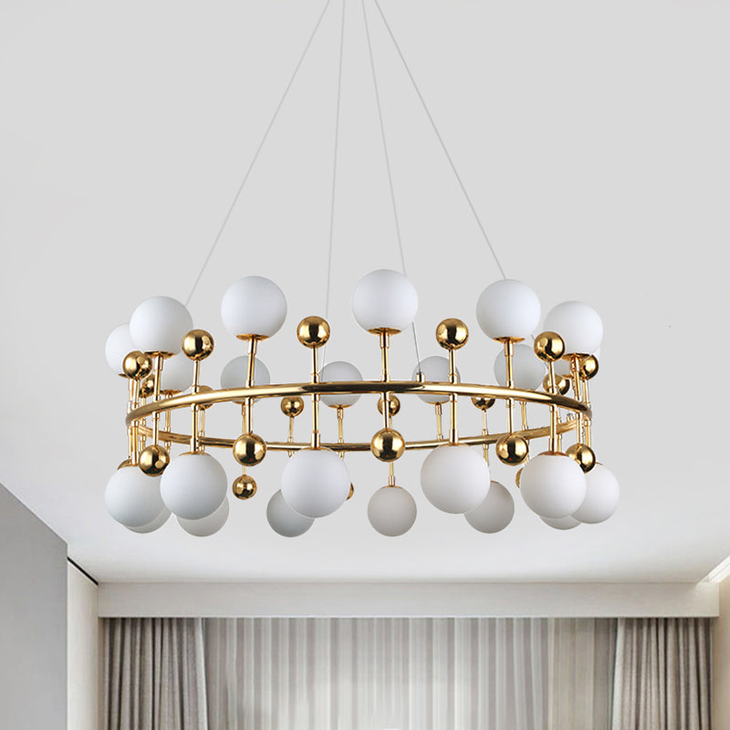 Metallic Ring Suspension Light with Sphere Shade Modern Chandelier in Gold for Hotel Villa 24 Gold Clearhalo 'Ceiling Lights' 'Chandeliers' 'Glass shade' 'Glass' 'Modern Chandeliers' 'Modern' Lighting' 1791115