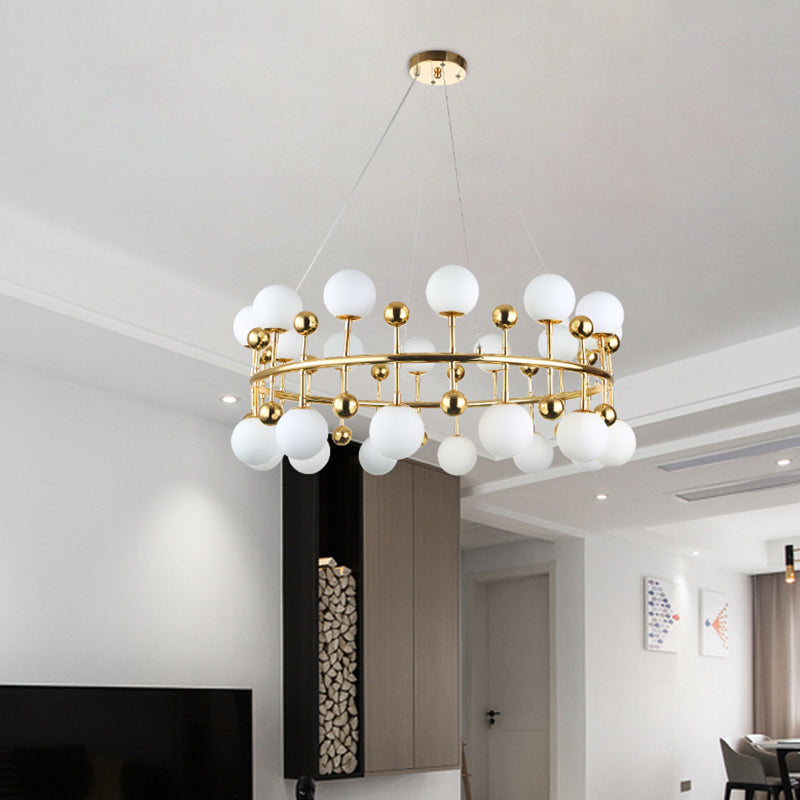 Metallic Ring Suspension Light with Sphere Shade Modern Chandelier in Gold for Hotel Villa Clearhalo 'Ceiling Lights' 'Chandeliers' 'Glass shade' 'Glass' 'Modern Chandeliers' 'Modern' Lighting' 1791116