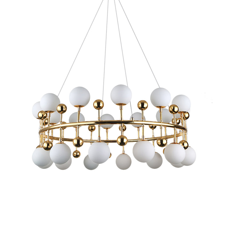 Metallic Ring Suspension Light with Sphere Shade Modern Chandelier in Gold for Hotel Villa Clearhalo 'Ceiling Lights' 'Chandeliers' 'Glass shade' 'Glass' 'Modern Chandeliers' 'Modern' Lighting' 1791117