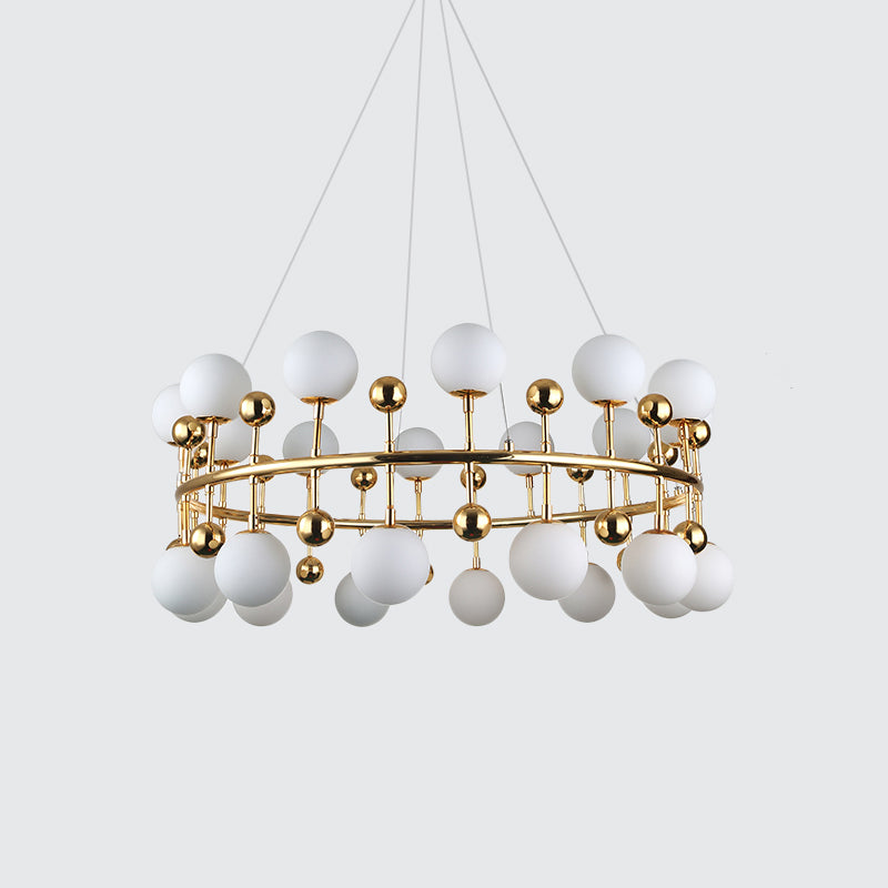 Metallic Ring Suspension Light with Sphere Shade Modern Chandelier in Gold for Hotel Villa Clearhalo 'Ceiling Lights' 'Chandeliers' 'Glass shade' 'Glass' 'Modern Chandeliers' 'Modern' Lighting' 1791118