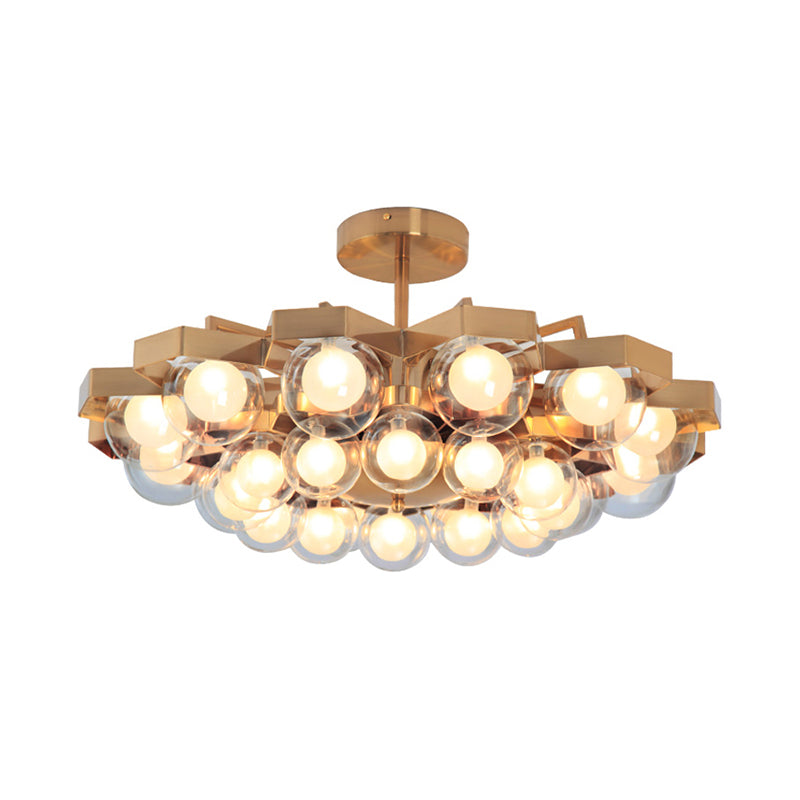 Metallic Flower Shaped Chandelier with Globe Shade Living Room 24 Lights Elegant Hanging Light in Gold Clearhalo 'Ceiling Lights' 'Chandeliers' 'Modern Chandeliers' 'Modern' Lighting' 1791122