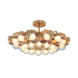 Metallic Flower Shaped Chandelier with Globe Shade Living Room 24 Lights Elegant Hanging Light in Gold Clearhalo 'Ceiling Lights' 'Chandeliers' 'Modern Chandeliers' 'Modern' Lighting' 1791122