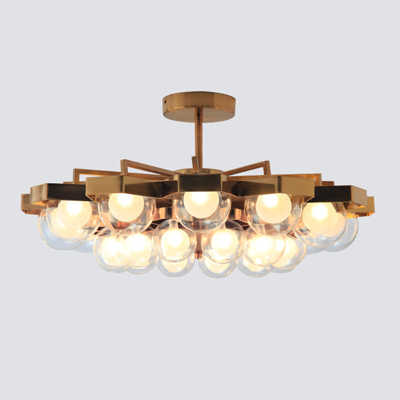 Metallic Flower Shaped Chandelier with Globe Shade Living Room 24 Lights Elegant Hanging Light in Gold Clearhalo 'Ceiling Lights' 'Chandeliers' 'Modern Chandeliers' 'Modern' Lighting' 1791123