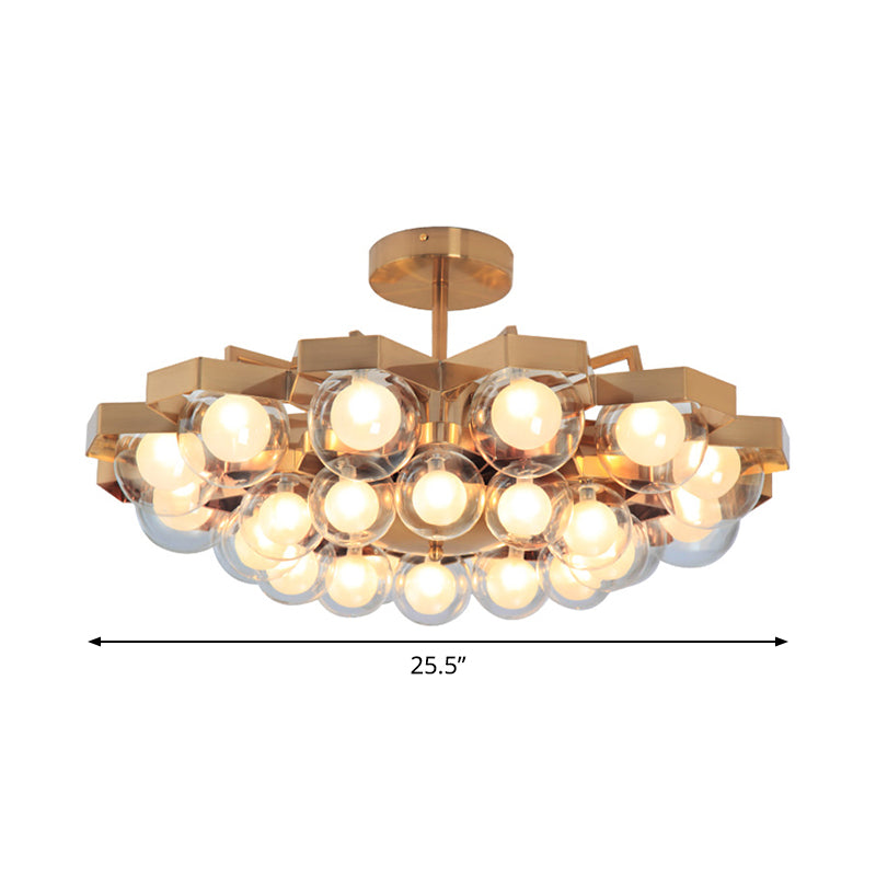 Metallic Flower Shaped Chandelier with Globe Shade Living Room 24 Lights Elegant Hanging Light in Gold Clearhalo 'Ceiling Lights' 'Chandeliers' 'Modern Chandeliers' 'Modern' Lighting' 1791124