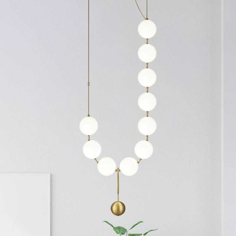 Necklace-Shape Dining Table Chandelier Milk Glass 10 Lights Simple Hanging Light in Gold Gold B Clearhalo 'Ceiling Lights' 'Chandeliers' 'Glass shade' 'Glass' 'Modern Chandeliers' 'Modern' Lighting' 1791125