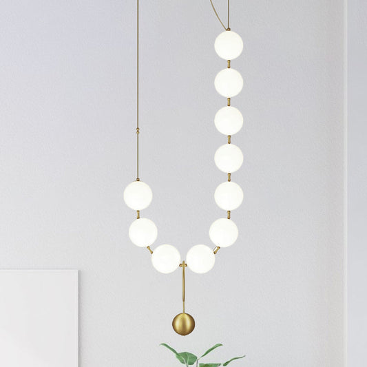 Necklace-Shape Dining Table Chandelier Milk Glass 10 Lights Simple Hanging Light in Gold Gold B Clearhalo 'Ceiling Lights' 'Chandeliers' 'Glass shade' 'Glass' 'Modern Chandeliers' 'Modern' Lighting' 1791125