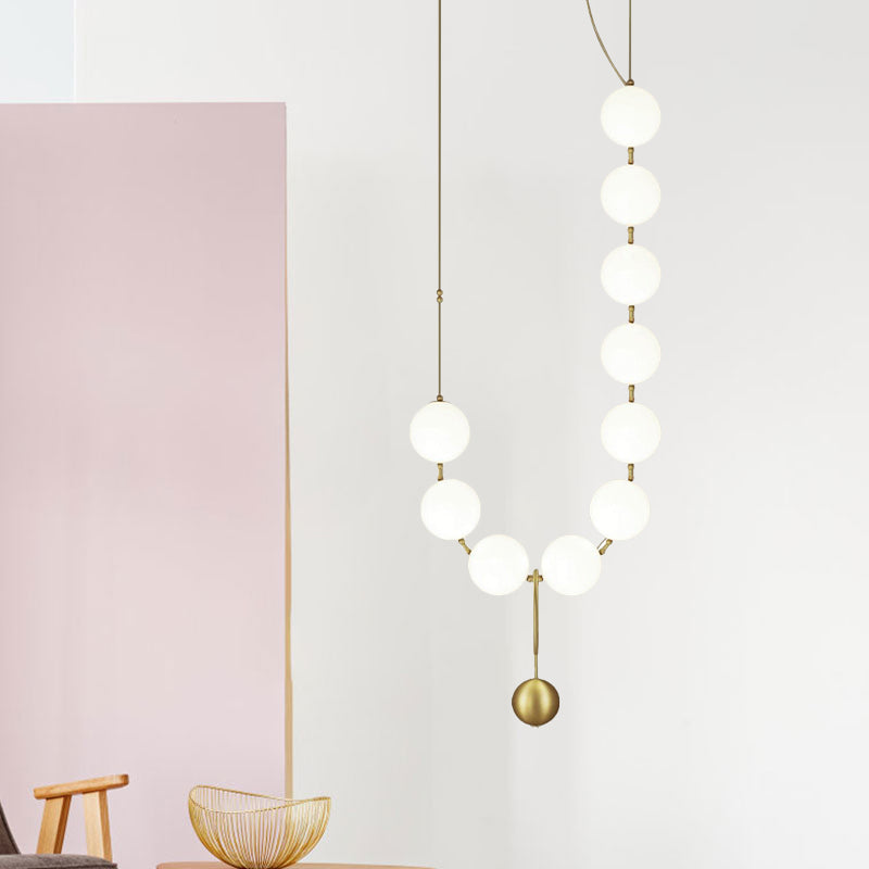 Necklace-Shape Dining Table Chandelier Milk Glass 10 Lights Simple Hanging Light in Gold Clearhalo 'Ceiling Lights' 'Chandeliers' 'Glass shade' 'Glass' 'Modern Chandeliers' 'Modern' Lighting' 1791126