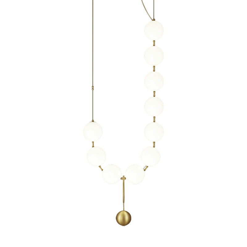 Necklace-Shape Dining Table Chandelier Milk Glass 10 Lights Simple Hanging Light in Gold Clearhalo 'Ceiling Lights' 'Chandeliers' 'Glass shade' 'Glass' 'Modern Chandeliers' 'Modern' Lighting' 1791127