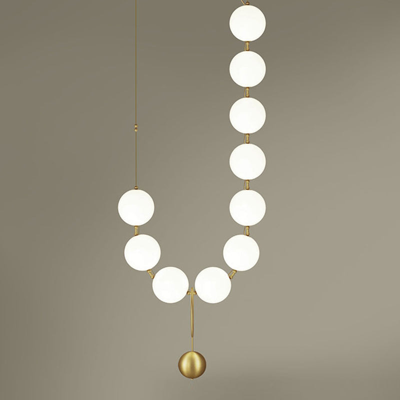 Necklace-Shape Dining Table Chandelier Milk Glass 10 Lights Simple Hanging Light in Gold Clearhalo 'Ceiling Lights' 'Chandeliers' 'Glass shade' 'Glass' 'Modern Chandeliers' 'Modern' Lighting' 1791128