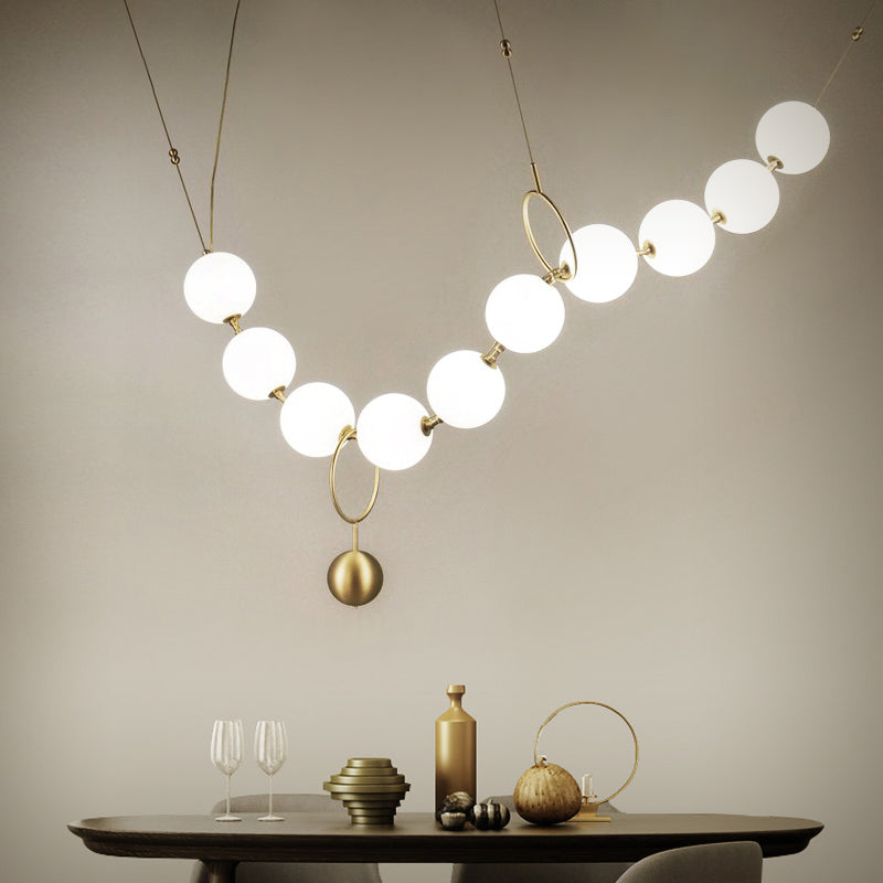 Necklace-Shape Dining Table Chandelier Milk Glass 10 Lights Simple Hanging Light in Gold Gold A Clearhalo 'Ceiling Lights' 'Chandeliers' 'Glass shade' 'Glass' 'Modern Chandeliers' 'Modern' Lighting' 1791130