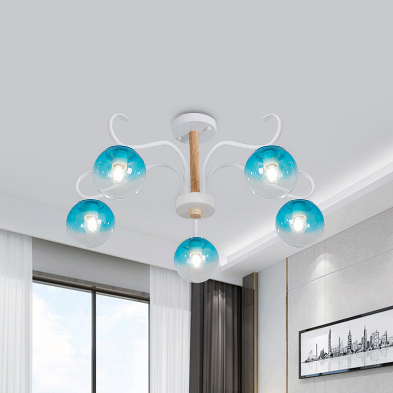 Living Room Twist Arm Chandelier with Orbit Shade Clear Glass Romantic Blue Pendant Light Clearhalo 'Ceiling Lights' 'Chandeliers' 'Glass shade' 'Glass' 'Modern Chandeliers' 'Modern' Lighting' 1791168