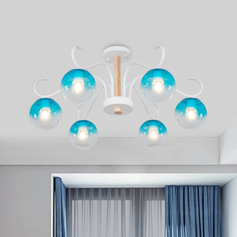 Living Room Twist Arm Chandelier with Orbit Shade Clear Glass Romantic Blue Pendant Light Clearhalo 'Ceiling Lights' 'Chandeliers' 'Glass shade' 'Glass' 'Modern Chandeliers' 'Modern' Lighting' 1791173