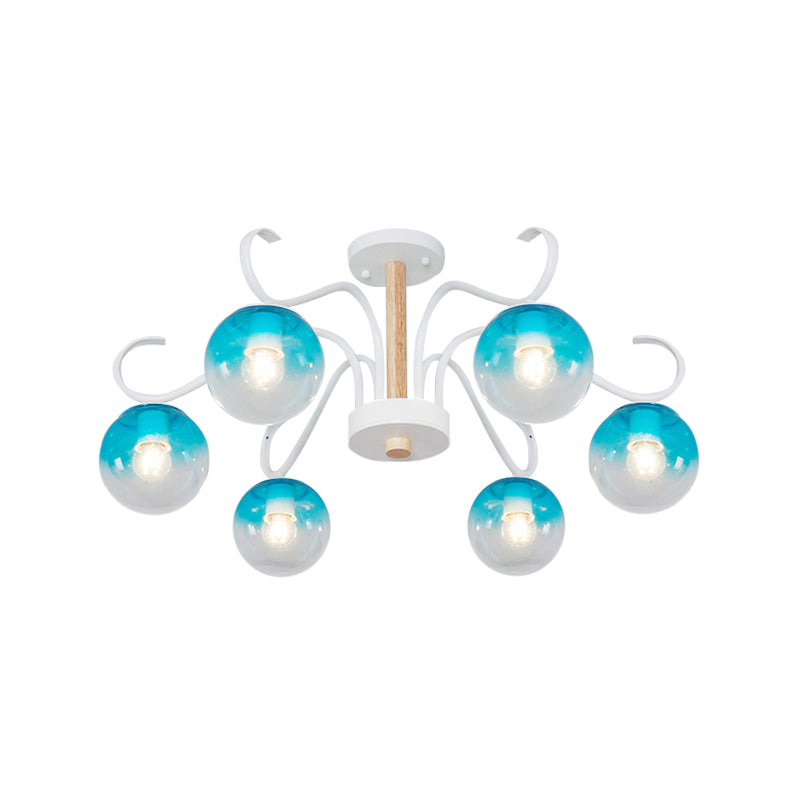 Living Room Twist Arm Chandelier with Orbit Shade Clear Glass Romantic Blue Pendant Light Clearhalo 'Ceiling Lights' 'Chandeliers' 'Glass shade' 'Glass' 'Modern Chandeliers' 'Modern' Lighting' 1791174