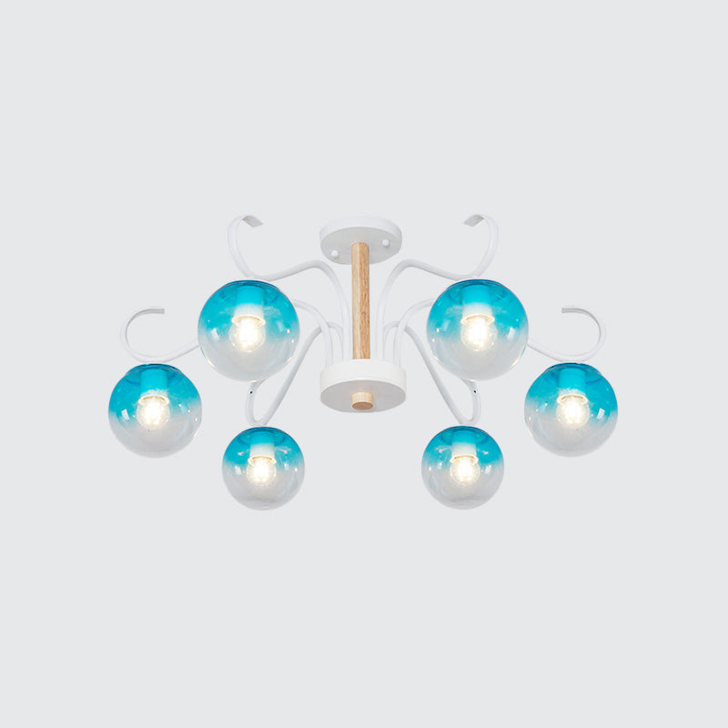 Living Room Twist Arm Chandelier with Orbit Shade Clear Glass Romantic Blue Pendant Light Clearhalo 'Ceiling Lights' 'Chandeliers' 'Glass shade' 'Glass' 'Modern Chandeliers' 'Modern' Lighting' 1791175