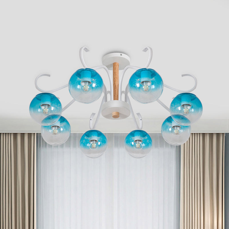 Living Room Twist Arm Chandelier with Orbit Shade Clear Glass Romantic Blue Pendant Light 8 Blue Clearhalo 'Ceiling Lights' 'Chandeliers' 'Glass shade' 'Glass' 'Modern Chandeliers' 'Modern' Lighting' 1791177