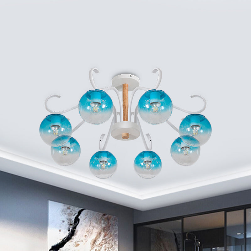 Living Room Twist Arm Chandelier with Orbit Shade Clear Glass Romantic Blue Pendant Light Clearhalo 'Ceiling Lights' 'Chandeliers' 'Glass shade' 'Glass' 'Modern Chandeliers' 'Modern' Lighting' 1791178