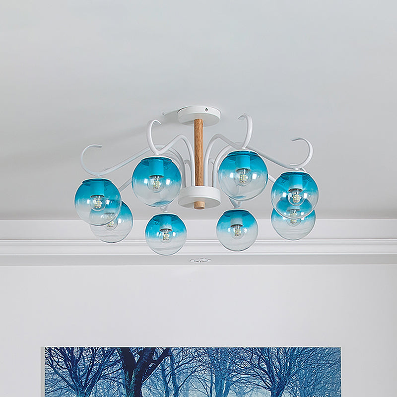 Living Room Twist Arm Chandelier with Orbit Shade Clear Glass Romantic Blue Pendant Light Clearhalo 'Ceiling Lights' 'Chandeliers' 'Glass shade' 'Glass' 'Modern Chandeliers' 'Modern' Lighting' 1791179