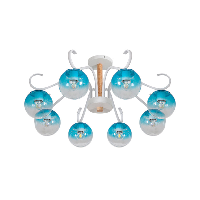 Living Room Twist Arm Chandelier with Orbit Shade Clear Glass Romantic Blue Pendant Light Clearhalo 'Ceiling Lights' 'Chandeliers' 'Glass shade' 'Glass' 'Modern Chandeliers' 'Modern' Lighting' 1791180