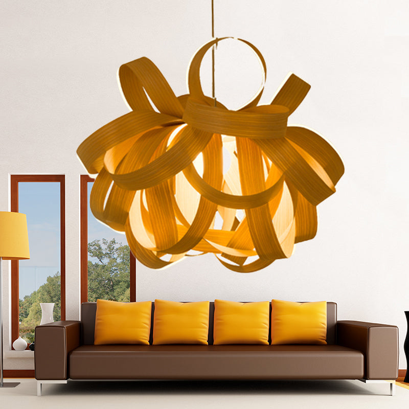 18"/23.5" Wide Twist Pendant Lamp Contemporary Wooden 1 Light Living Room Hanging Light in Beige Clearhalo 'Ceiling Lights' 'Modern Pendants' 'Modern' 'Pendant Lights' 'Pendants' Lighting' 1791212