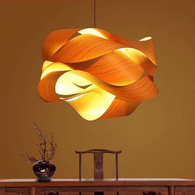 18"/23.5" Wide Twist Pendant Lamp Contemporary Wooden 1 Light Living Room Hanging Light in Beige Clearhalo 'Ceiling Lights' 'Modern Pendants' 'Modern' 'Pendant Lights' 'Pendants' Lighting' 1791214