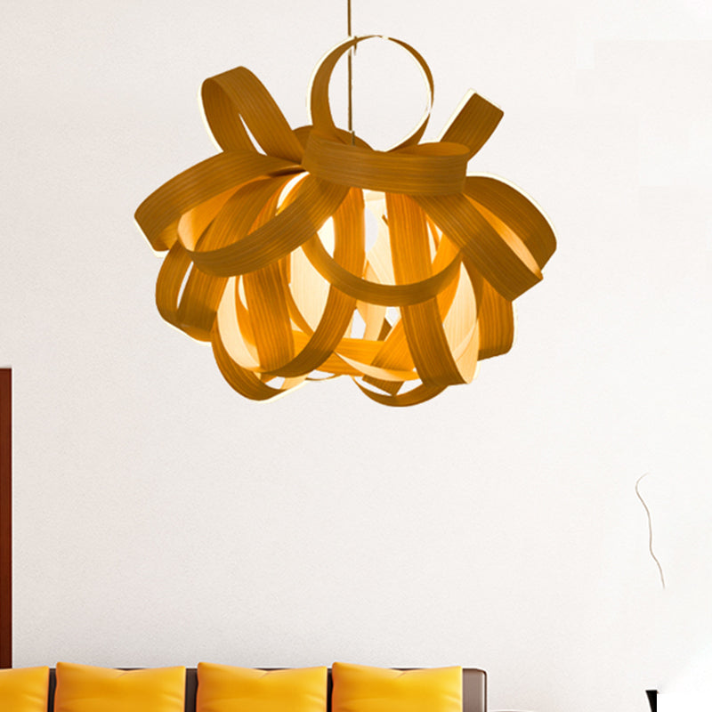 18"/23.5" Wide Twist Pendant Lamp Contemporary Wooden 1 Light Living Room Hanging Light in Beige Clearhalo 'Ceiling Lights' 'Modern Pendants' 'Modern' 'Pendant Lights' 'Pendants' Lighting' 1791216